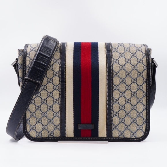 AS66❤️ GUCCI GG Plus Monogram Vintage Web Flap Messenger Bag - Picture 1 of 15